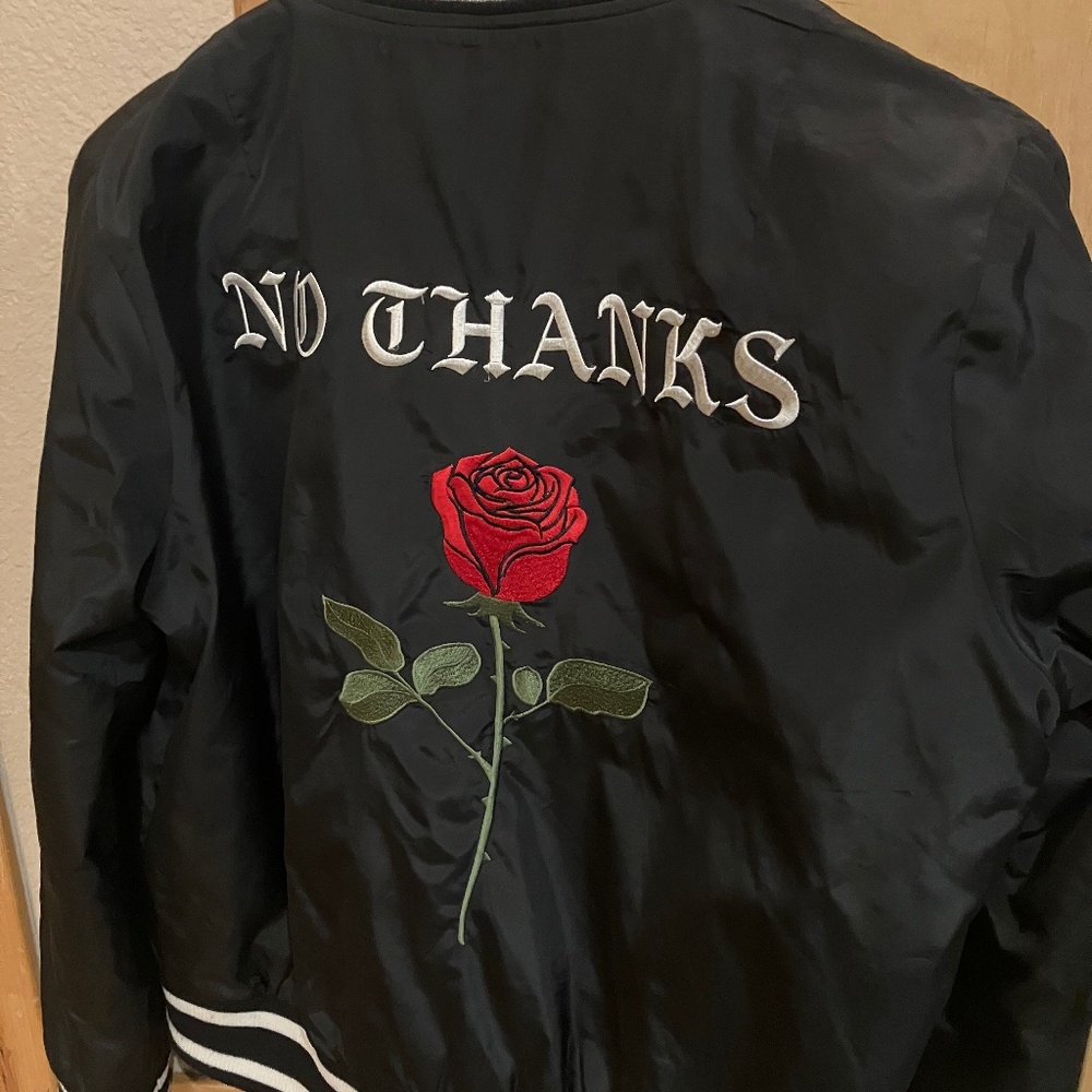 “No thanks” bomber jacket forever 21 size medium